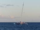 Race for Water trimaran tilted mast south Fakarava Atoll June 2015